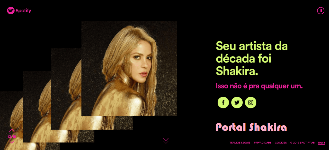 Tutorial: Descubra Shakira na sua retrospectiva 2019 e Década no Spotify